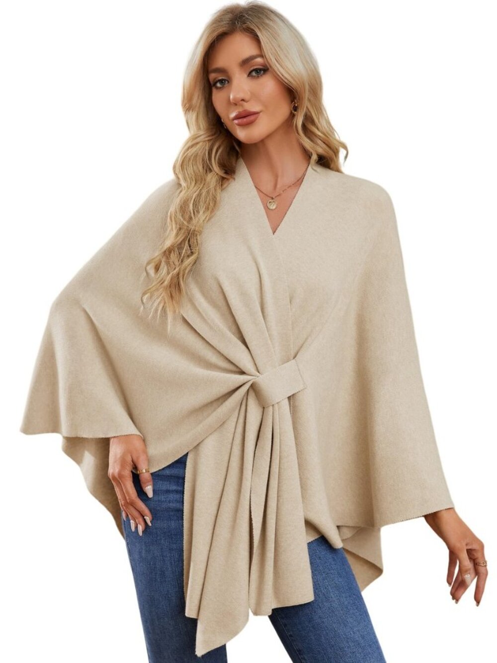 Women Elegant Shawl Wrap Open Front Poncho Sweater Spring Fall Winter